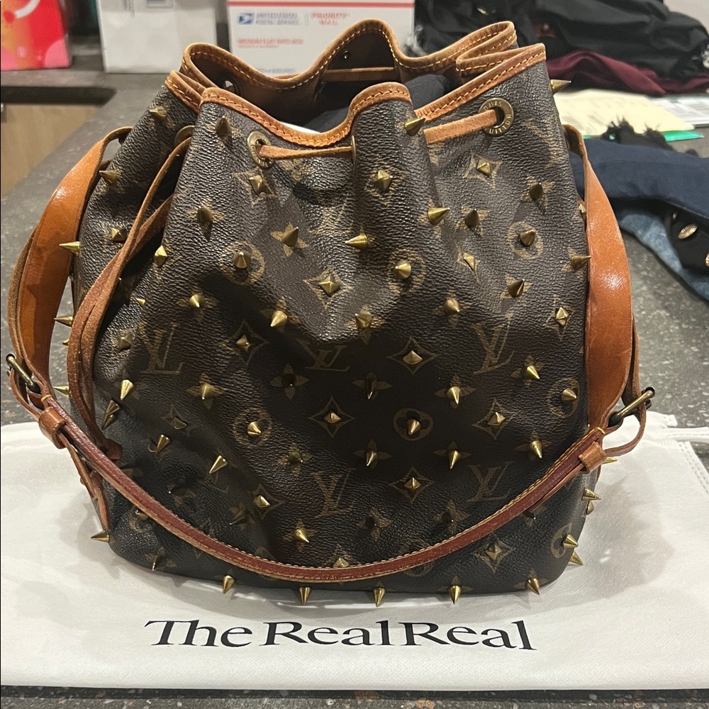 Louis Vuitton Brown and Gold Studded Bag